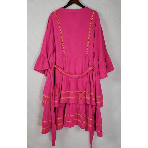 Scoop Womens Dress Sz 3XL Bright Pink 3/4 Sleeve Lace Detail Tiered Mini Belted‎ - Picture 13 of 14